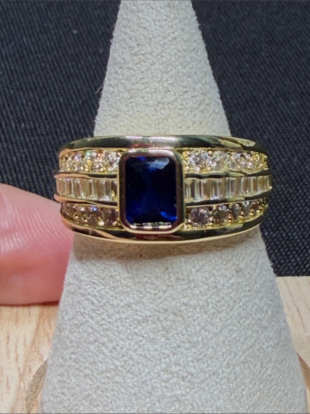 18K triple plated gold sapphire, wide band ring size 8.